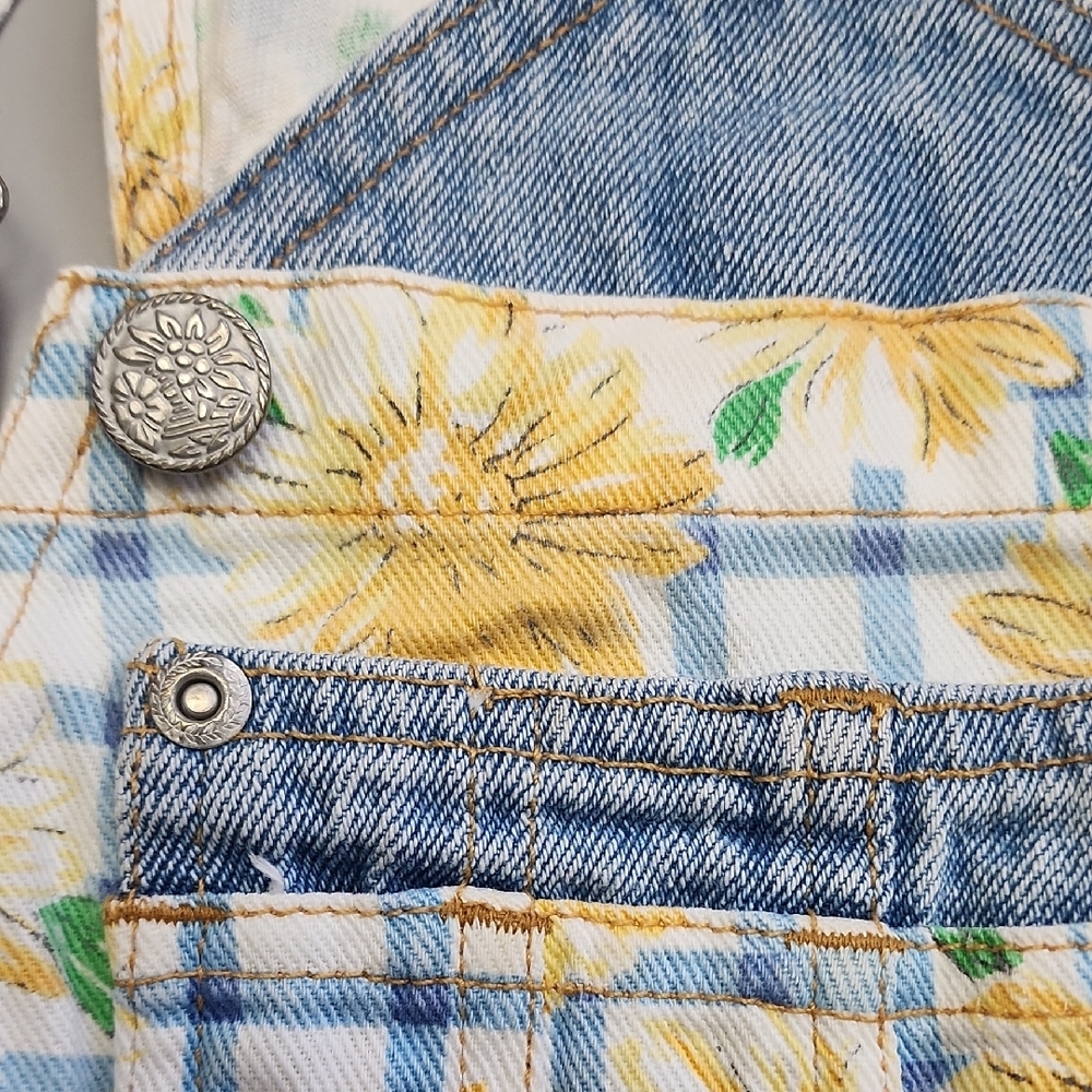 Early 90s Vintage Floral Denim Kids Overalls - Picture 3 of 8